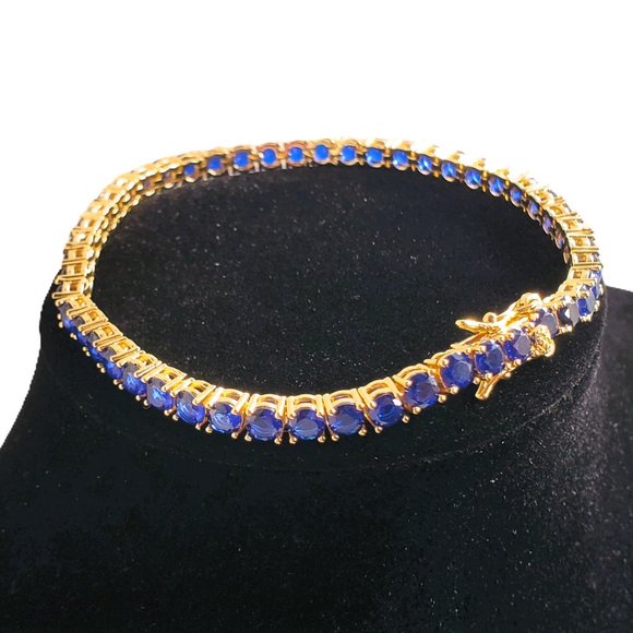 14K Gold Womens 2ct Blue Sapphire Gemstone Tennis Bracelet 14 K Silver Jewelry - Picture 5 of 9